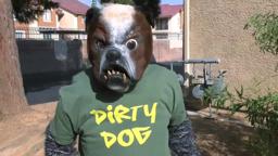 A DIRTY DOG scene from "Cool Cat Fights Coronavirus".  Dirty Dog gets mean.