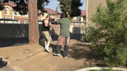 Is Dirty Dog attacking the director, Derek Savage, on the set of "Cool Cat Fight Coronavirus"?